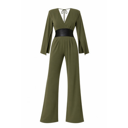 IMANI Backless & Bra Friendly Blazer Style Jumpsuit | Khaki