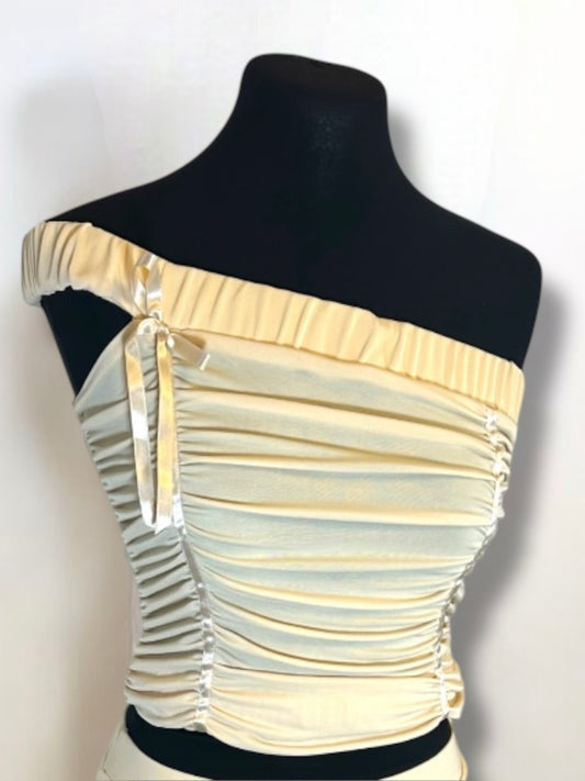 ‘Ruch & Ribbon’ Butter yellow Asymmetric top