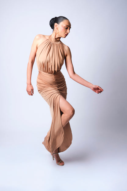 SELENE long halter dress | Gold