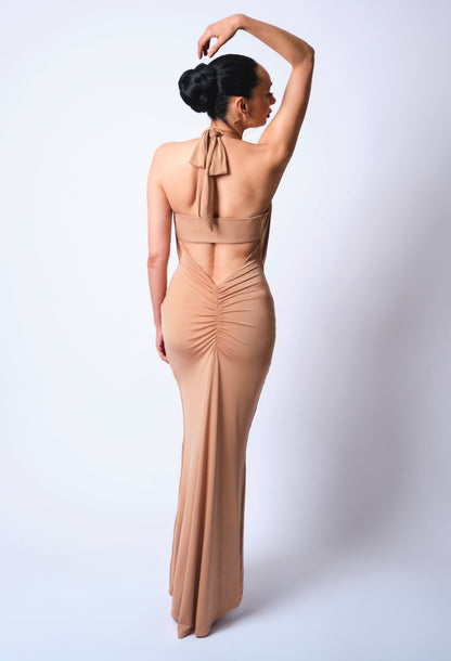 SELENE long halter dress | Gold