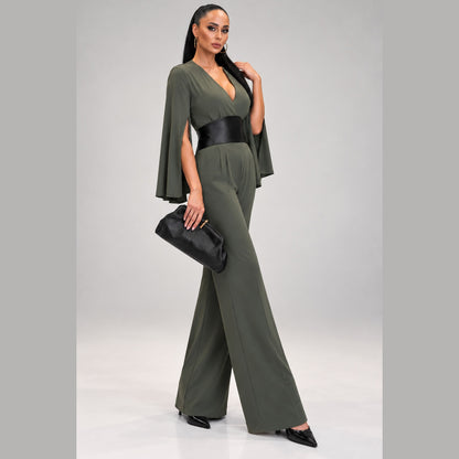 IMANI Backless & Bra Friendly Blazer Style Jumpsuit | Khaki