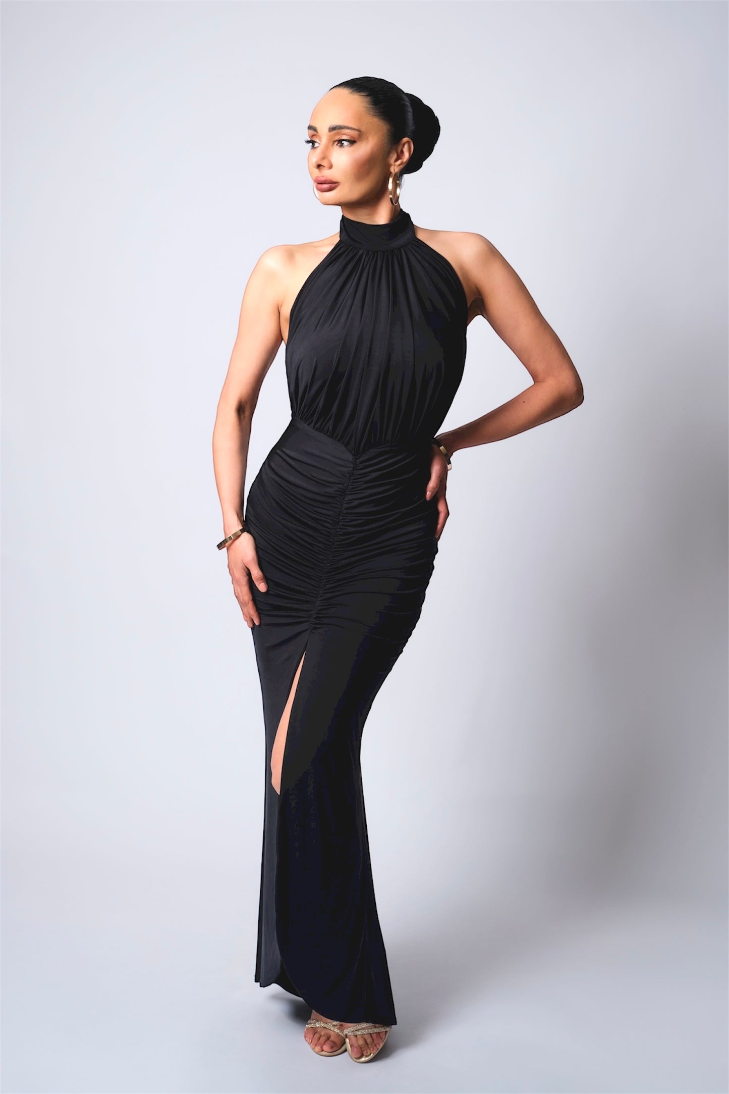 SELENE long halter dress | Black