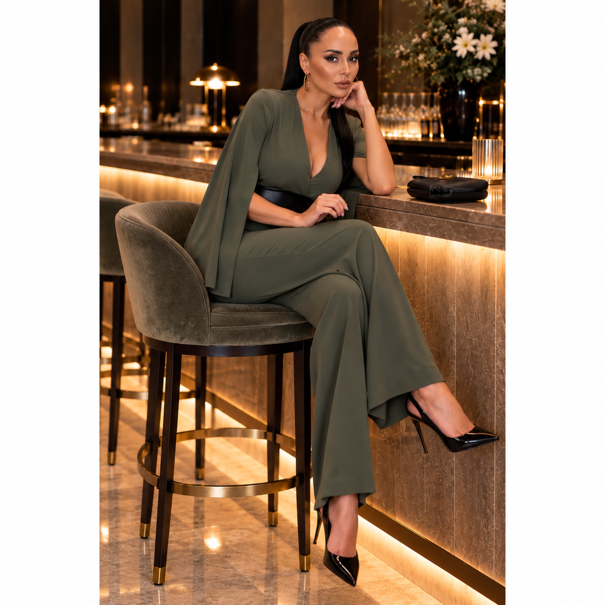 IMANI Backless & Bra Friendly Blazer Style Jumpsuit | Khaki