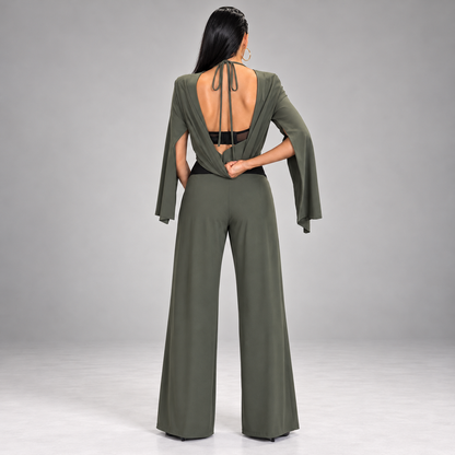 IMANI Backless & Bra Friendly Blazer Style Jumpsuit | Khaki