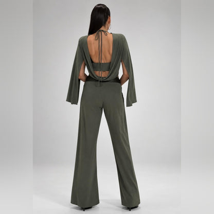 IMANI Backless & Bra Friendly Blazer Style Jumpsuit | Khaki