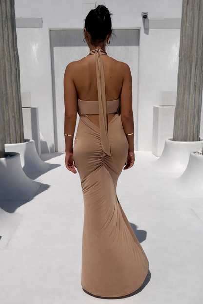 SELENE Maxi Halter Dress | Gold