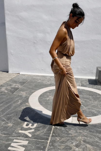 SELENE Maxi Halter Dress | Gold