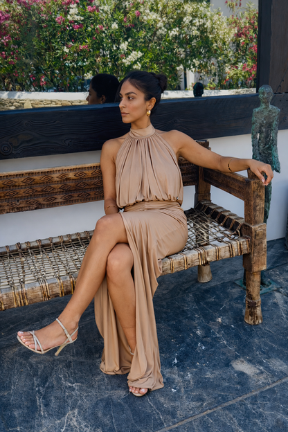 SELENE Maxi Halter Dress | Gold